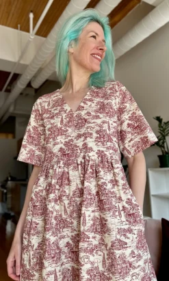 Citril Finch Dress - Brick Village Toile
