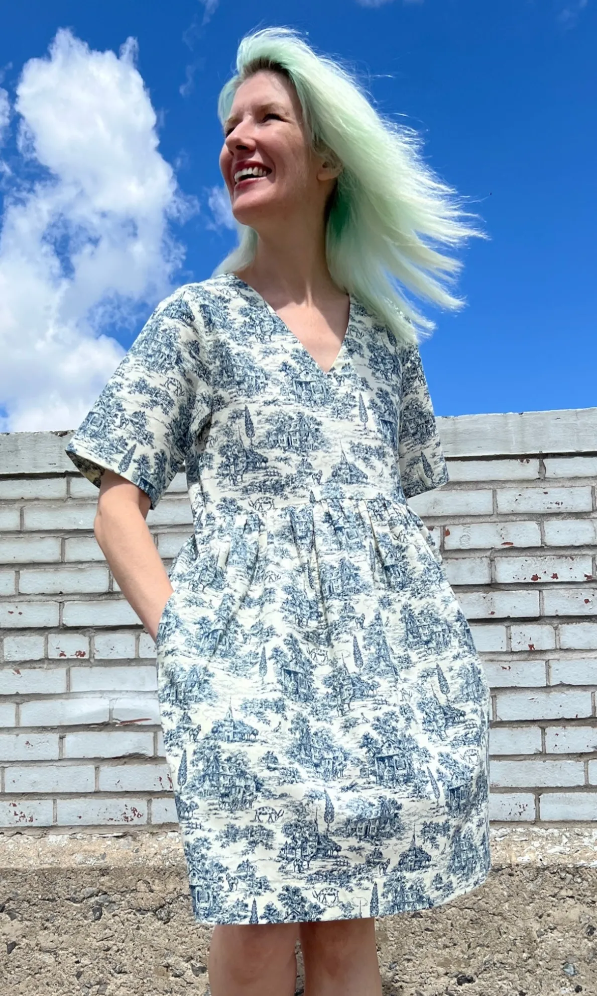 Citril Finch Dress - Navy Village Toile