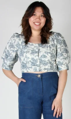 Stonechat Top - Navy Village Toile
